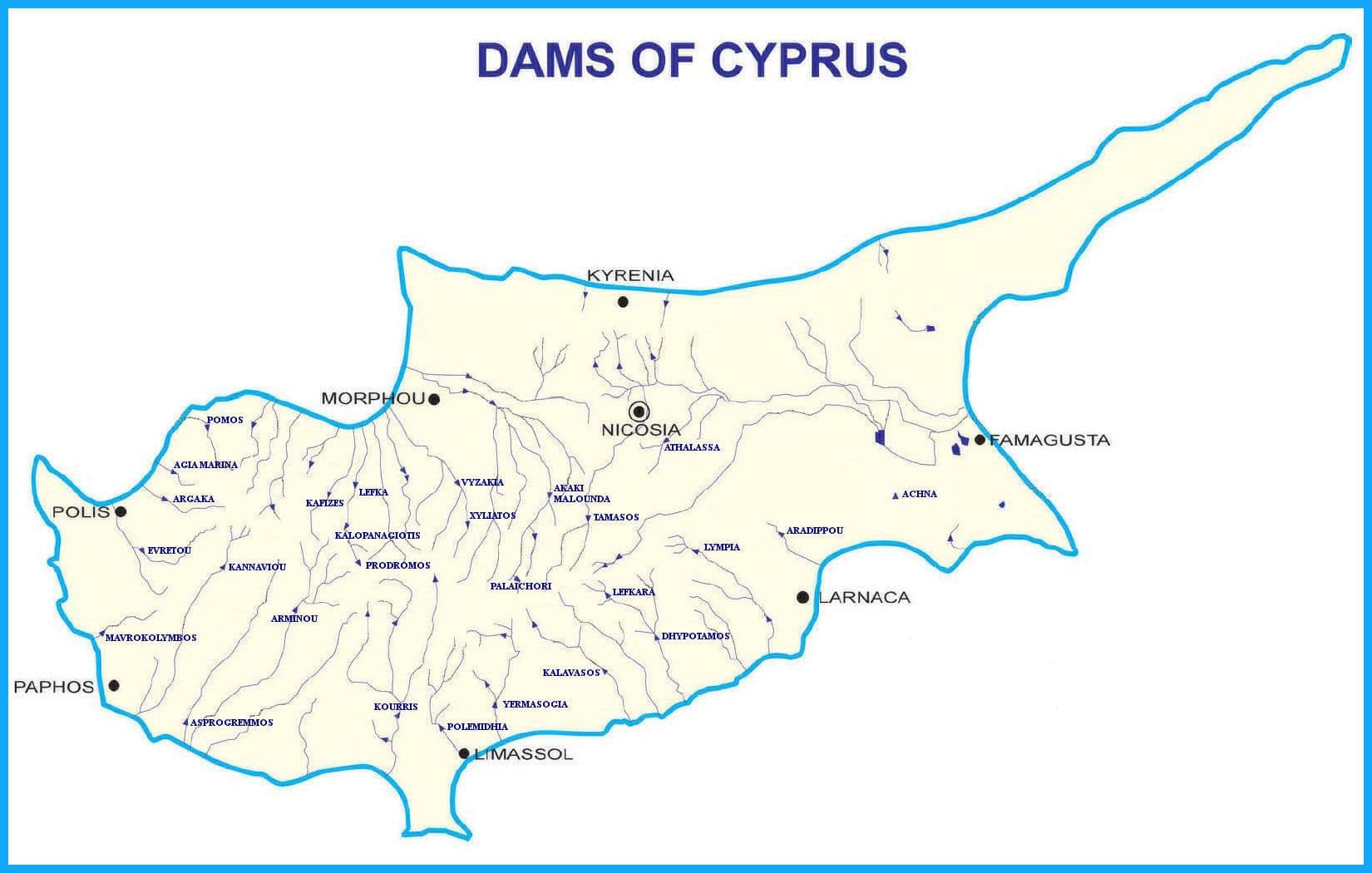 Dams of Cyprus map by Cyprus Freshwater Angling Association